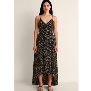 Women's Black Floral Maxi Dress with High-Low Hem Size: L